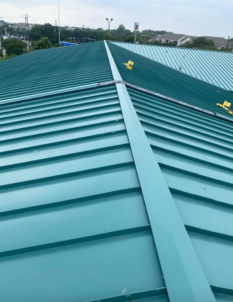 Green commercial metal roof ridge and valley for Metal Roof Repair in Leawood